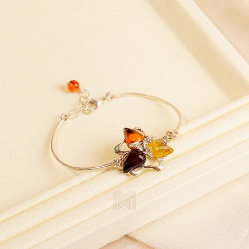 MILLENNE Multifaceted Baltic Amber Triangle Composition Silver Bracelet with 925 Sterling Silver