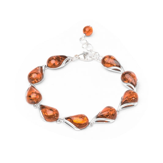 MILLENNE Multifaceted Baltic Amber Droplet Silver Bracelet with 925 Sterling Silver