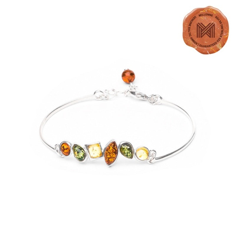 MILLENNE Multifaceted Baltic Amber Rhytymic Silver Bracelet with 925 Sterling Silver