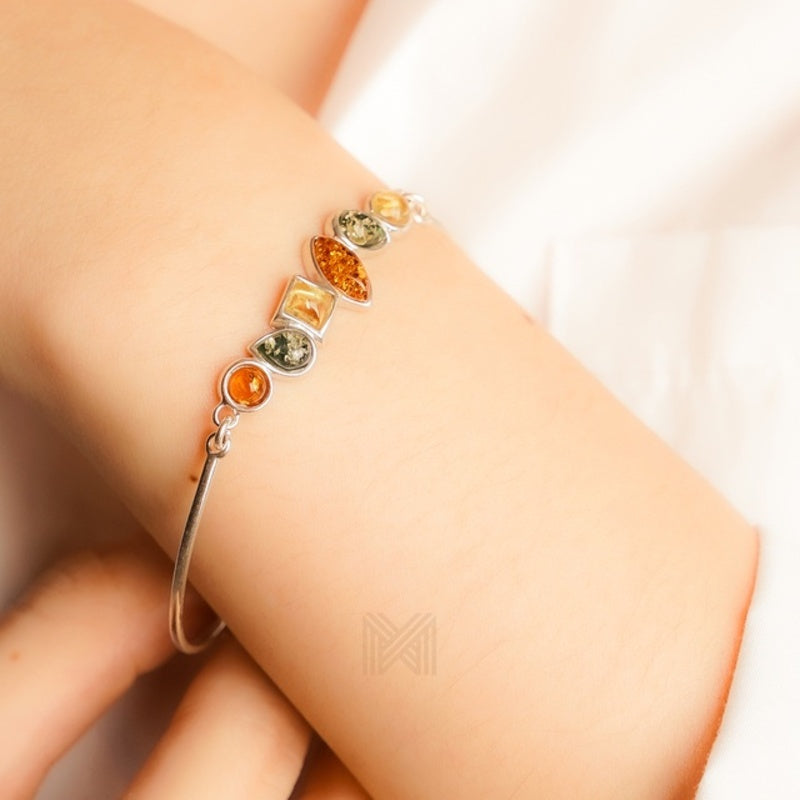 MILLENNE Multifaceted Baltic Amber Rhytymic Silver Bracelet with 925 Sterling Silver