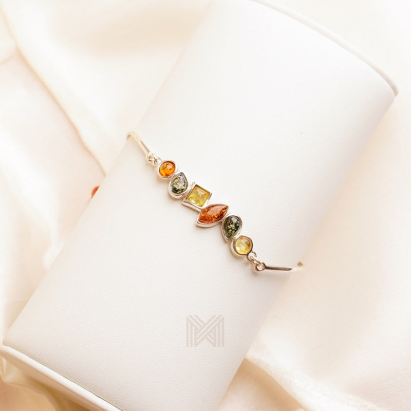 MILLENNE Multifaceted Baltic Amber Rhytymic Silver Bracelet with 925 Sterling Silver