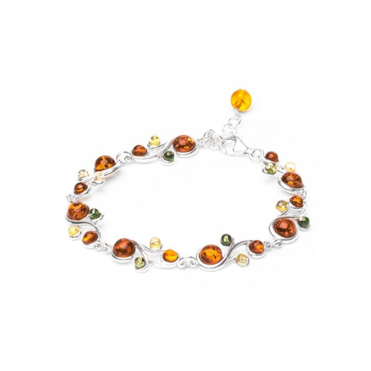 MILLENNE Multifaceted Baltic Amber Curvaceous Silver Bracelet with 925 Sterling Silver