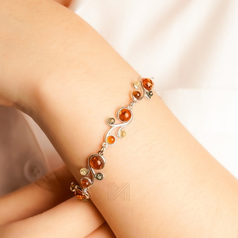 MILLENNE Multifaceted Baltic Amber Curvaceous Silver Bracelet with 925 Sterling Silver