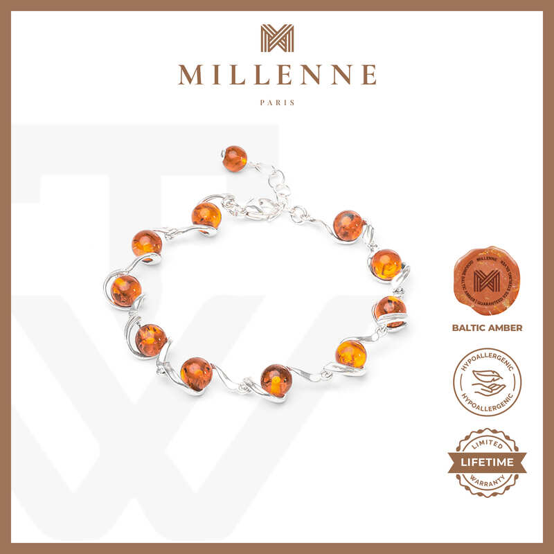 MILLENNE Multifaceted Baltic Amber Goblet Silver Bracelet with 925 Sterling Silver