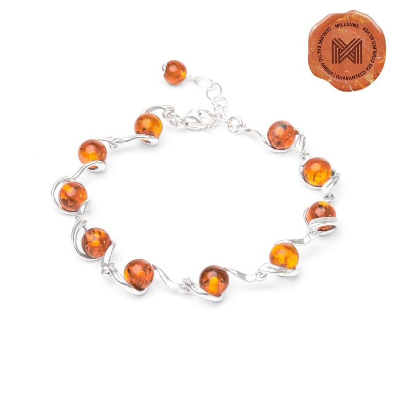 MILLENNE Multifaceted Baltic Amber Goblet Silver Bracelet with 925 Sterling Silver