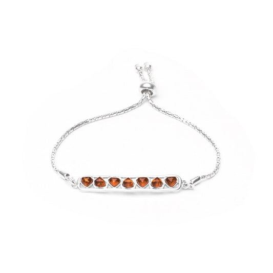 MILLENNE Multifaceted Baltic Amber Bar Drawstring Silver Bracelet with 925 Sterling Silver