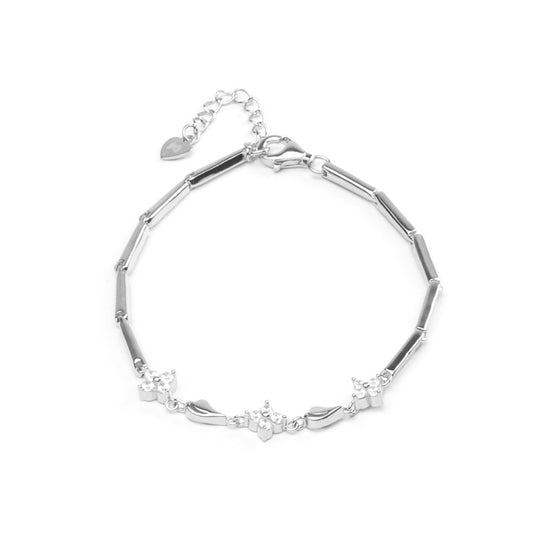 MILLENNE Made For The Night Bold Studded Cubic Zirconia Rhodium Bracelet with 925 Sterling Silver