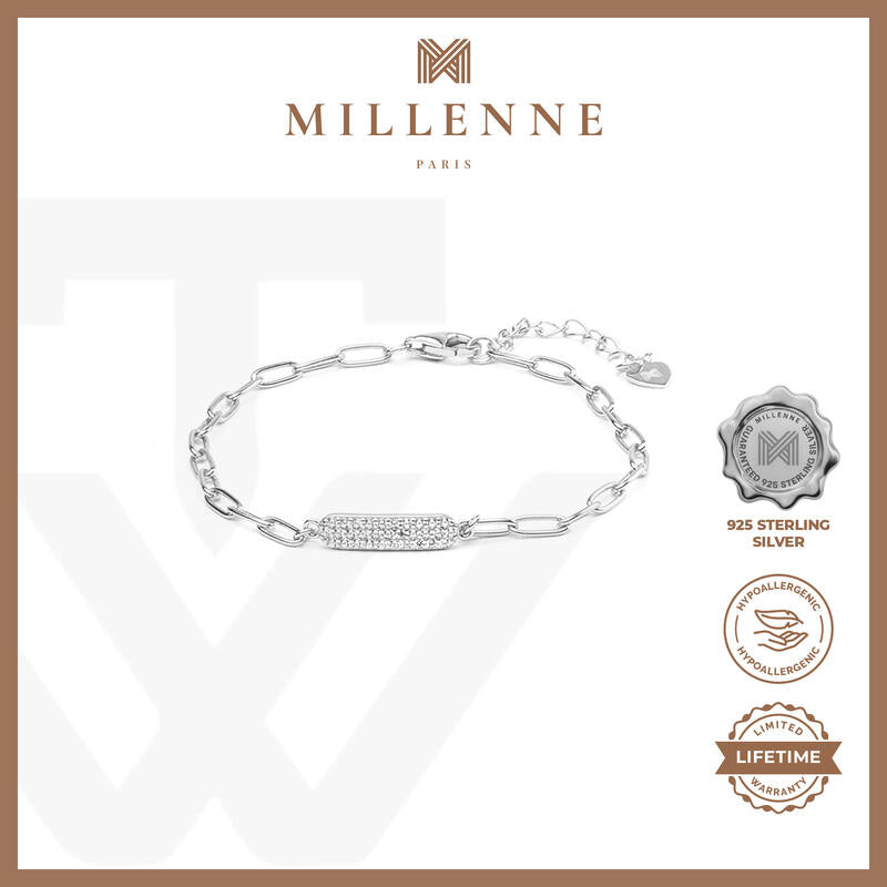 MILLENNE Millennia 2000 Embellished Chain Link Cubic Zirconia Rhodium Bracelet with 925 Sterling Silver