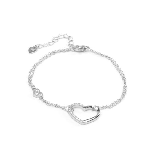 MILLENNE Millennia 2000 Embellished Heart Cubic Zirconia Rhodium Bracelet with 925 Sterling Silver