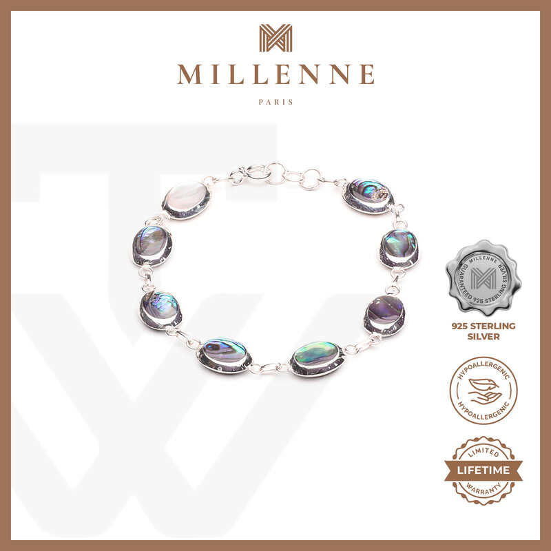 MILLENNE Multifaceted Abalone Shell Silver Charm Bracelet with 925 Sterling Silver