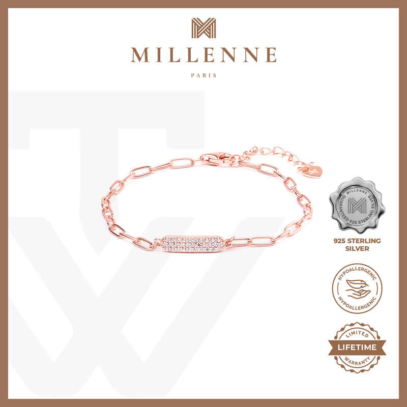 MILLENNE Millennia 2000 Embellished Chain Link Cubic Zirconia Rose Gold Bracelet with 925 Sterling Silver