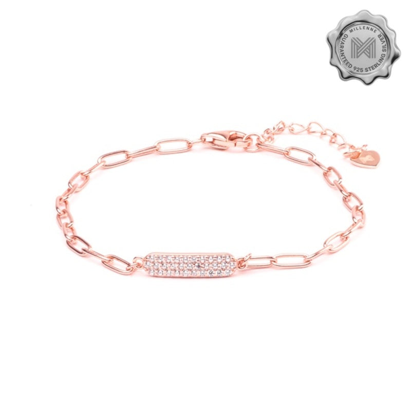 MILLENNE Millennia 2000 Embellished Chain Link Cubic Zirconia Rose Gold Bracelet with 925 Sterling Silver