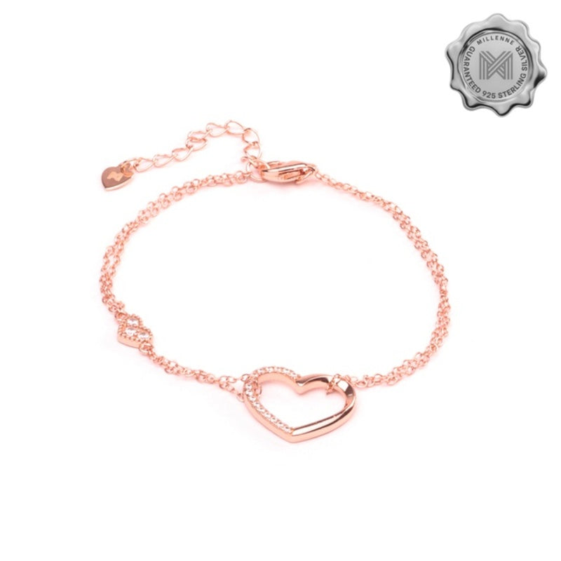 MILLENNE Millennia 2000 Embellished Heart with Rose Gold Plating and AAA Cubic Zircon Cubic Zirconia Rose Gold Bracelet with 925 Sterling Silver