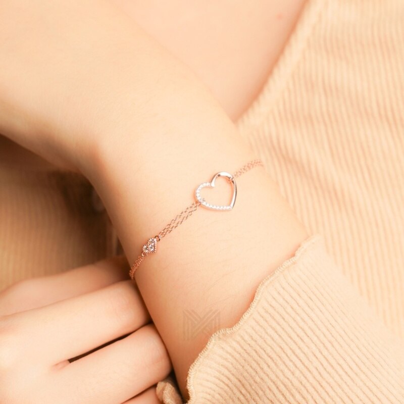 MILLENNE Millennia 2000 Embellished Heart with Rose Gold Plating and AAA Cubic Zircon Cubic Zirconia Rose Gold Bracelet with 925 Sterling Silver