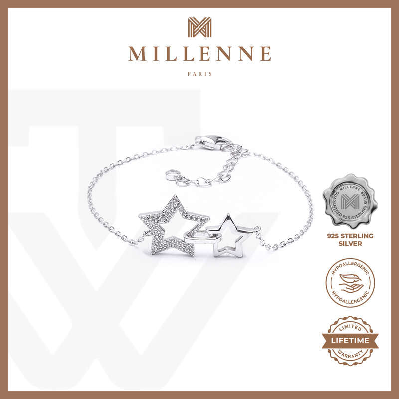 MILLENNE Millennia 2000 Dual Star Cubic Zirconia Silver Bracelet with 925 Sterling Silver