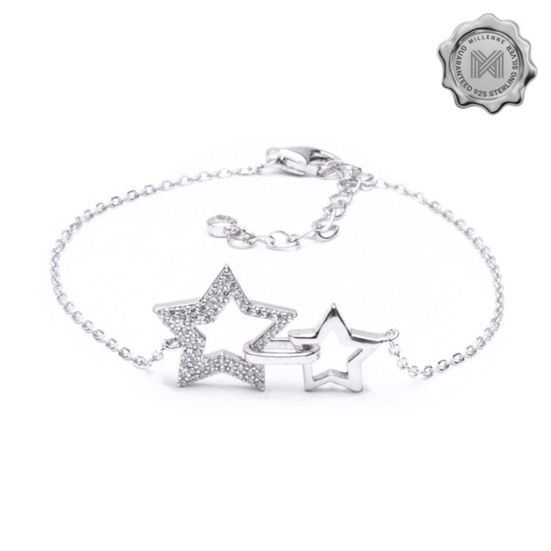 MILLENNE Millennia 2000 Dual Star Cubic Zirconia Silver Bracelet with 925 Sterling Silver