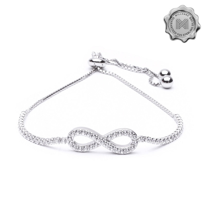 MILLENNE Millennia 2000 Infinity Cubic Zirconia Silver Adjustable Bracelet with 925 Sterling Silver