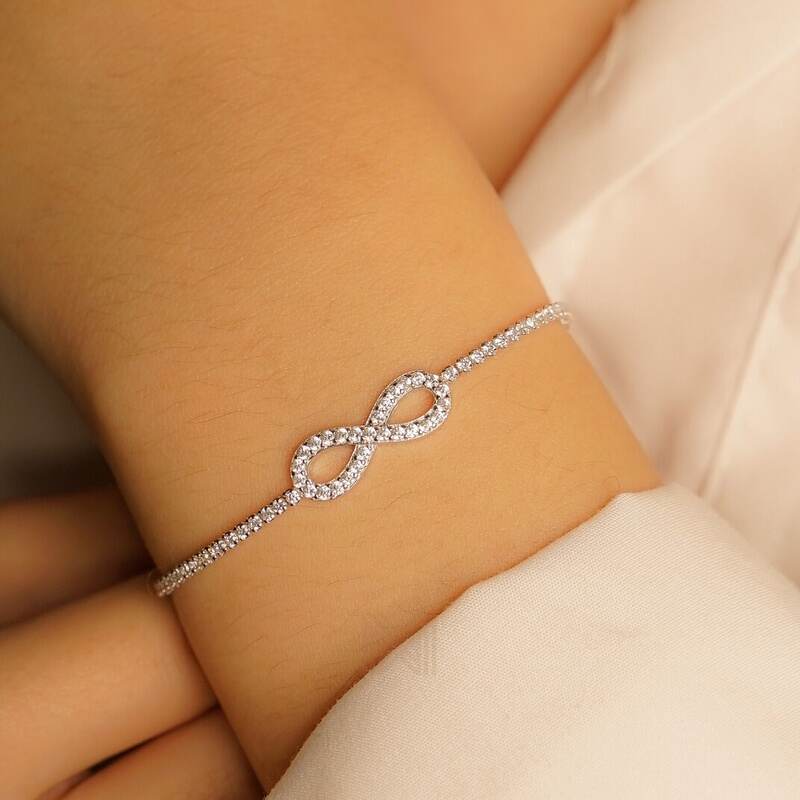 MILLENNE Millennia 2000 Infinity Cubic Zirconia Silver Adjustable Bracelet with 925 Sterling Silver