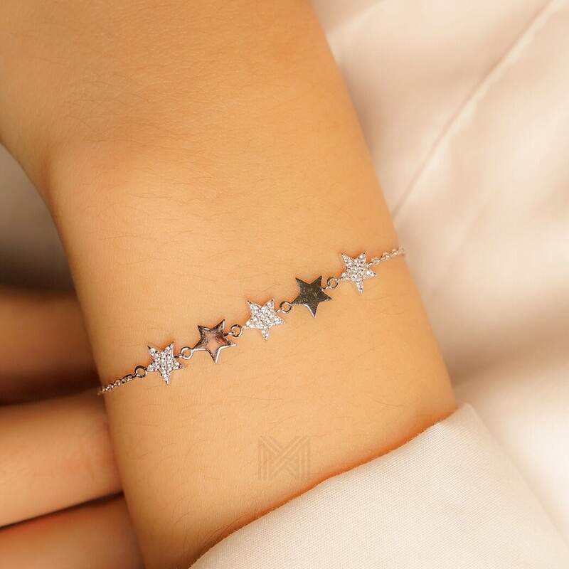 MILLENNE Match The Stars 5 Stars Cubic Zirconia Silver Bracelet with 925 Sterling Silver