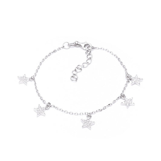 MILLENNE Match The Stars Stars Charm Studded Cubic Zirconia Silver Bracelet with 925 Sterling Silver