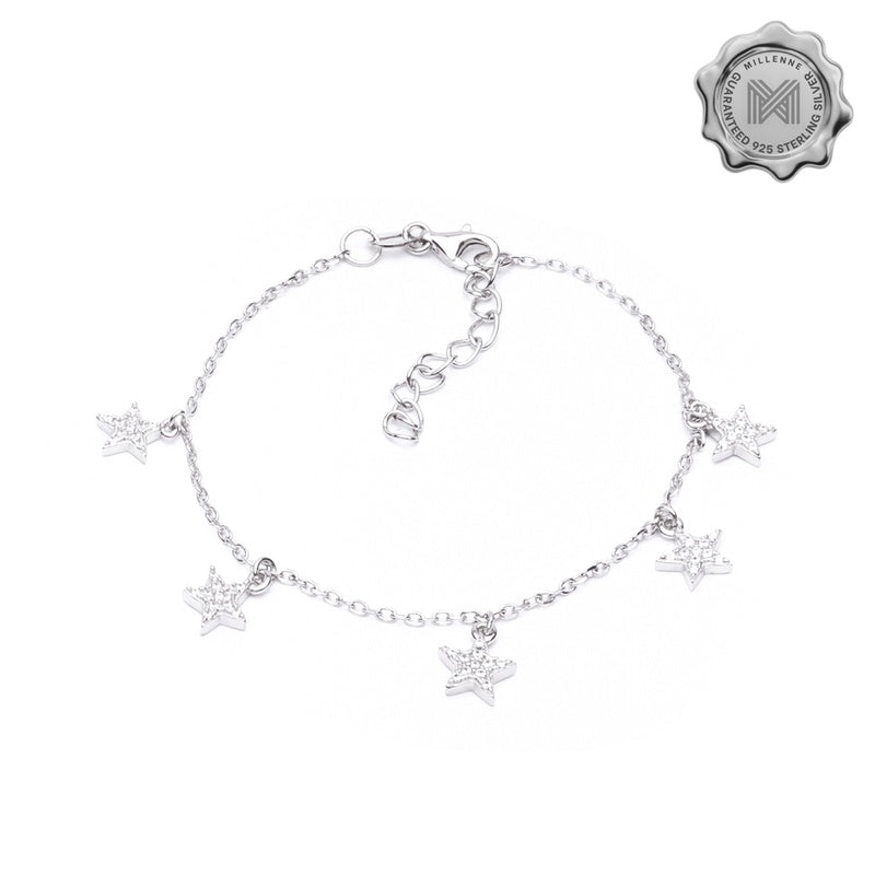 MILLENNE Match The Stars Stars Charm Studded Cubic Zirconia Silver Bracelet with 925 Sterling Silver