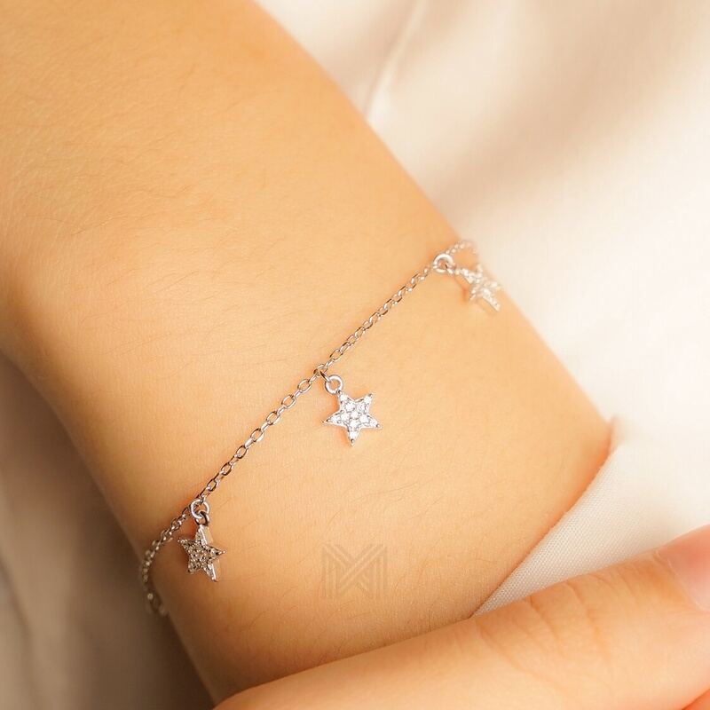 MILLENNE Match The Stars Stars Charm Studded Cubic Zirconia Silver Bracelet with 925 Sterling Silver