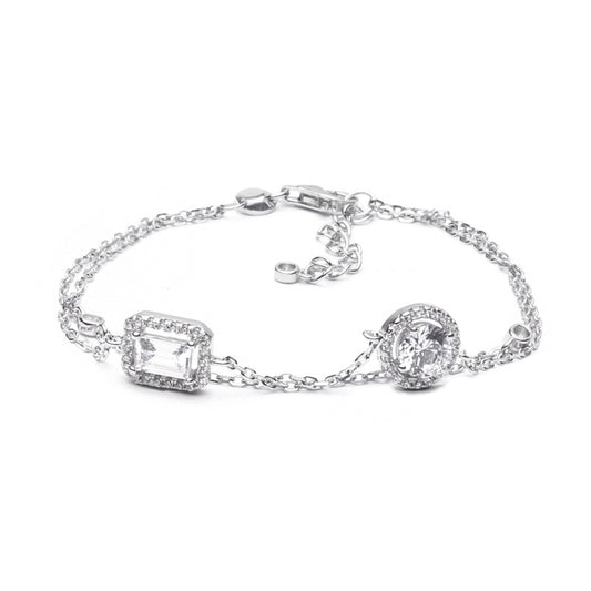 MILLENNE Made For The Night Round and Emerald Shape Cubic Zirconia Silver Bracelet with 925 Sterling Silver