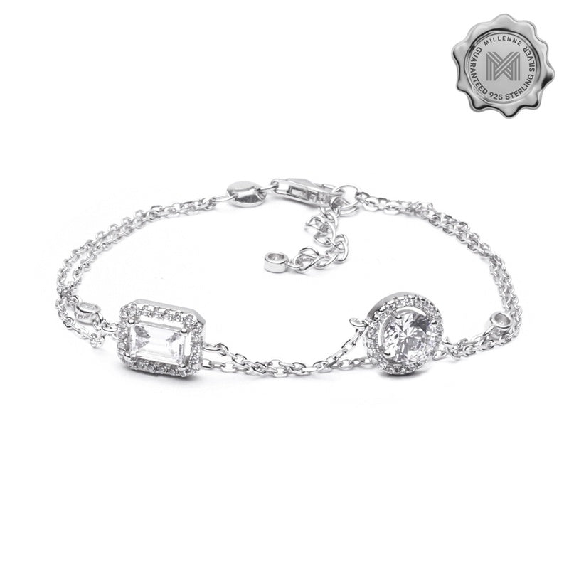 MILLENNE Made For The Night Round and Emerald Shape Cubic Zirconia Silver Bracelet with 925 Sterling Silver