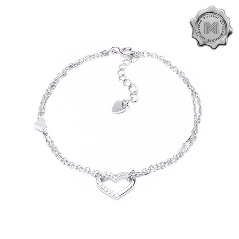 MILLENNE Millennia 2000 Heart Cubic Zirconia Silver Adjustable Bracelet with 925 Sterling Silver