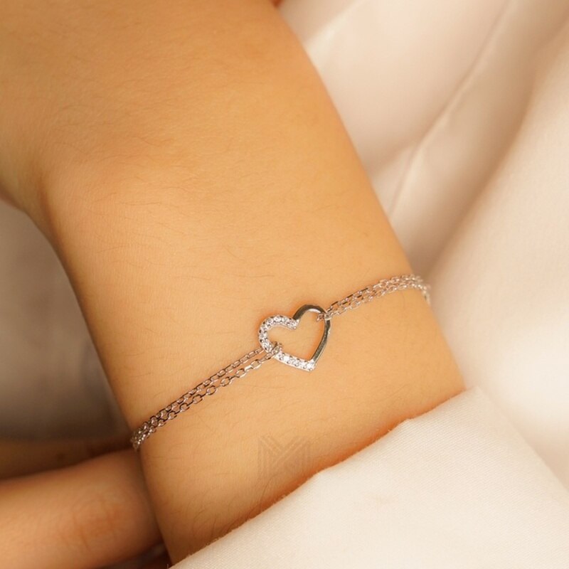 MILLENNE Millennia 2000 Heart Cubic Zirconia Silver Adjustable Bracelet with 925 Sterling Silver