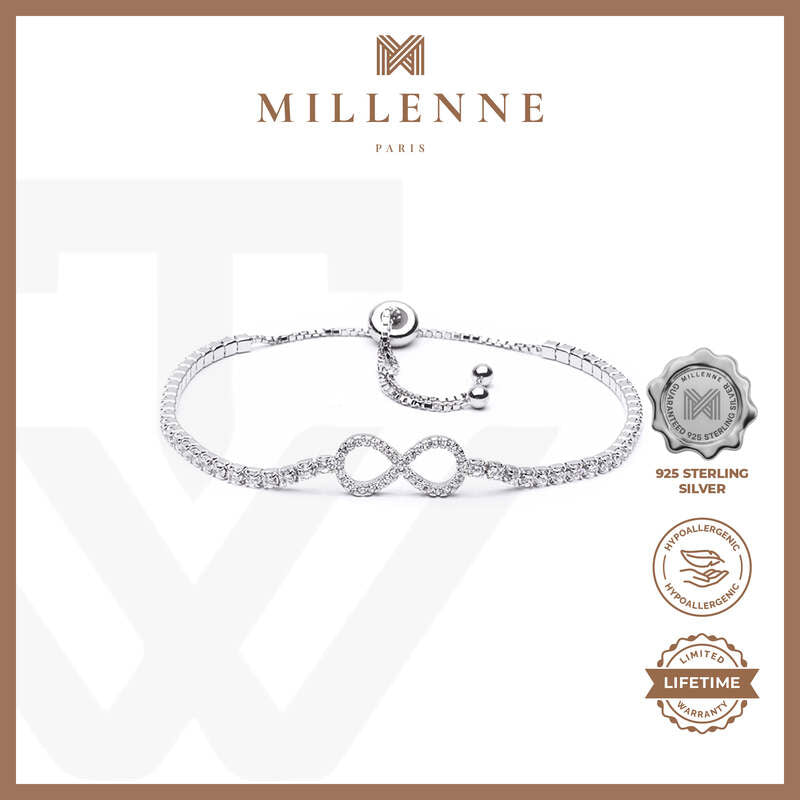 MILLENNE Millennia 2000 Infinity Cubic Zirconia Silver Adjustable Bracelet with 925 Sterling Silver