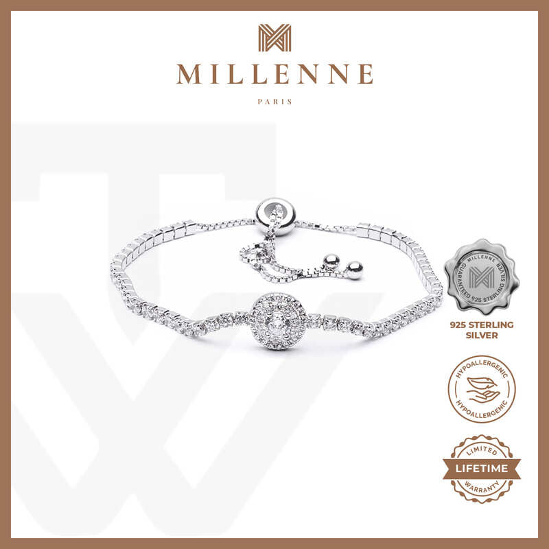 MILLENNE Made For The Night Round Shape Cubic Zirconia Silver Bracelet with 925 Sterling Silver