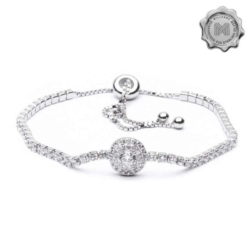 MILLENNE Made For The Night Round Shape Cubic Zirconia Silver Bracelet with 925 Sterling Silver