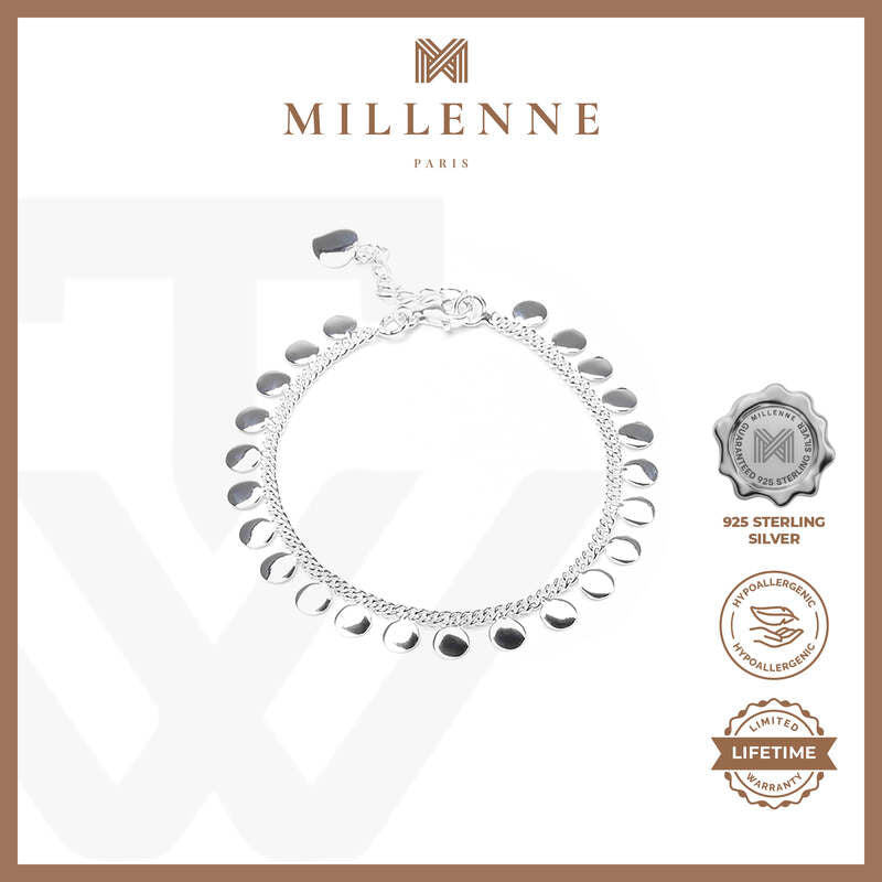 MILLENNE Millennia 2000 Coin Discs Charm Silver Bracelet with 925 Sterling Silver
