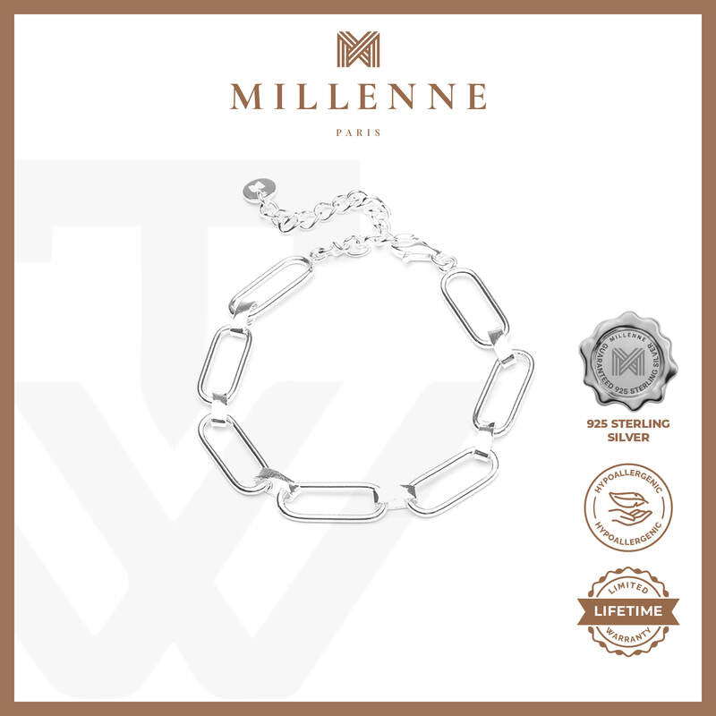 MILLENNE Millennia 2000 Paperclip Link Silver Bracelet with 925 Sterling Silver