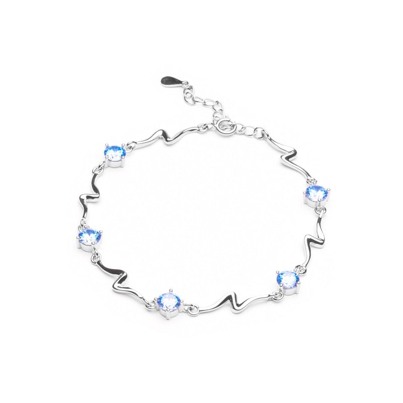 MILLENNE Multifaceted Blue Topaz ZigZag White Gold Bracelet with 925 Sterling Silver