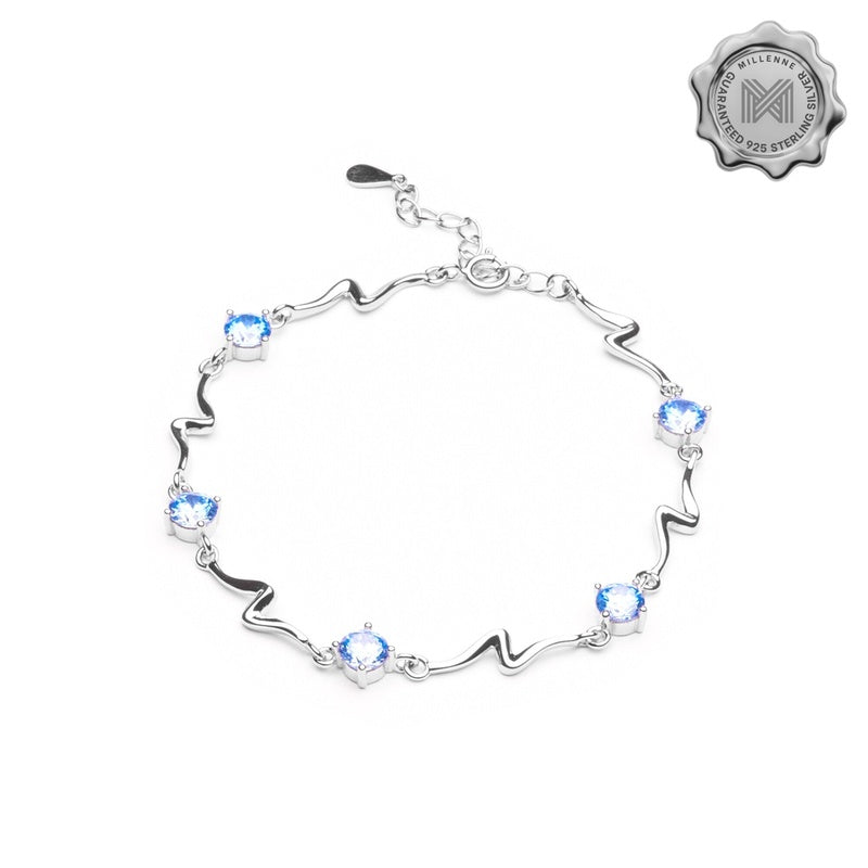 MILLENNE Multifaceted Blue Topaz ZigZag White Gold Bracelet with 925 Sterling Silver