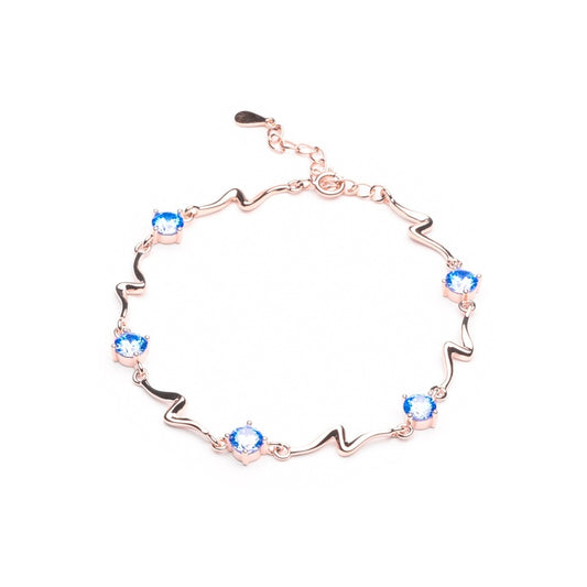 MILLENNE Multifaceted Blue Topaz ZigZag Rose Gold Bracelet with 925 Sterling Silver