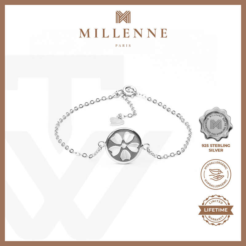 MILLENNE Millennia 2000 Five Petal Cubic Zirconia White Gold Bracelet with 925 Sterling Silver