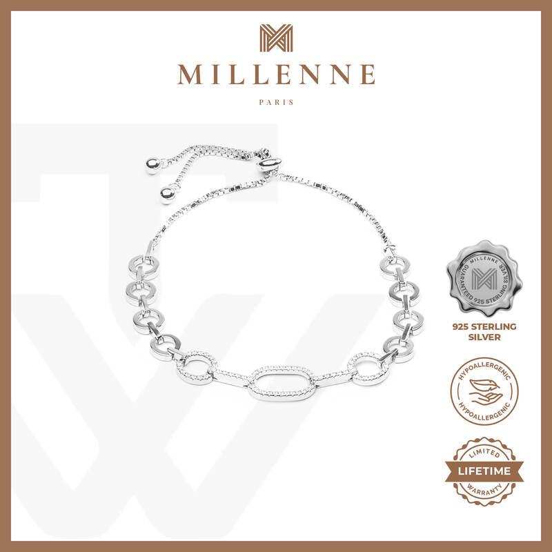 MILLENNE Made For The Night Gradualted Chain Loops Cubic Zirconia Rhodium Bracelet with 925 Sterling Silver