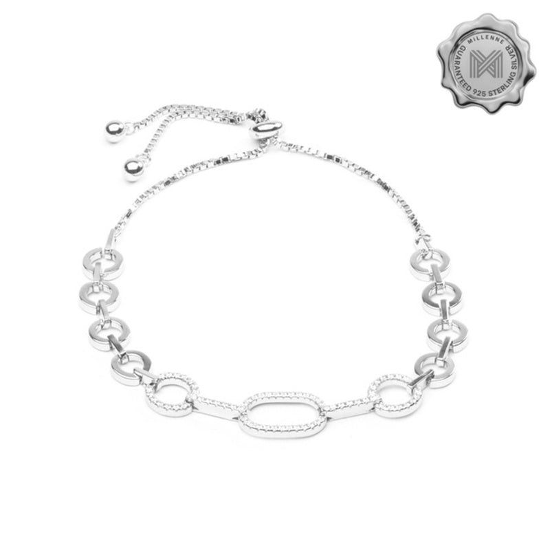 MILLENNE Made For The Night Gradualted Chain Loops Cubic Zirconia Rhodium Bracelet with 925 Sterling Silver