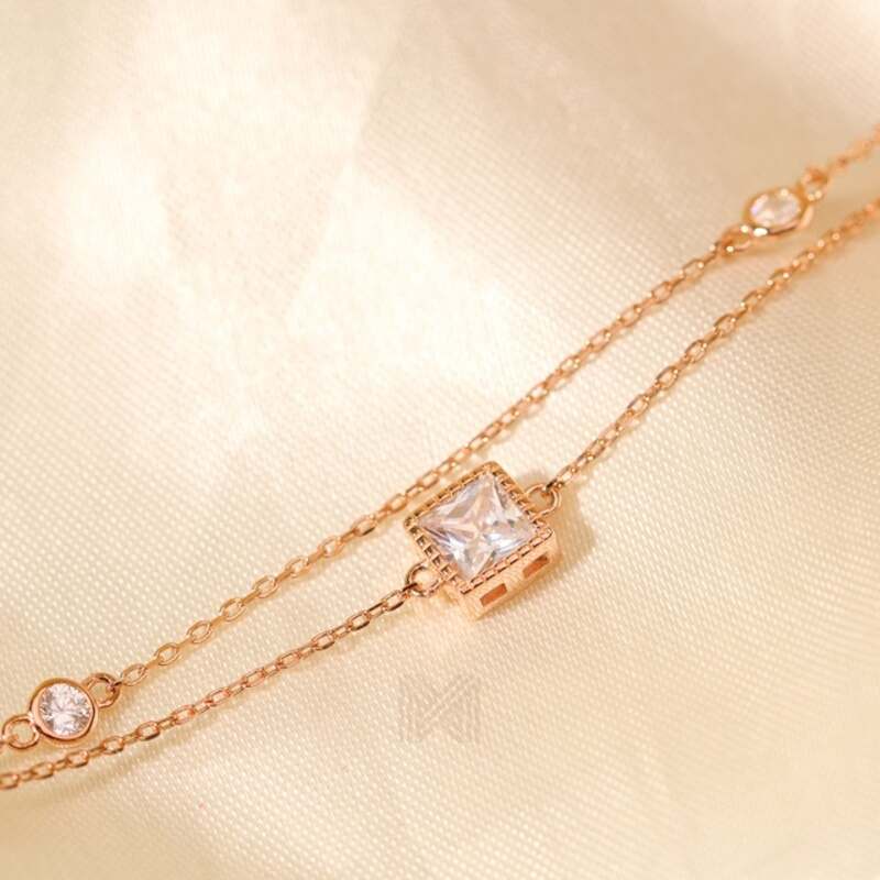 MILLENNE Made For The Night Embellished Geometric Charms Cubic Zirconia Rose Gold Bracelet with 925 Sterling Silver