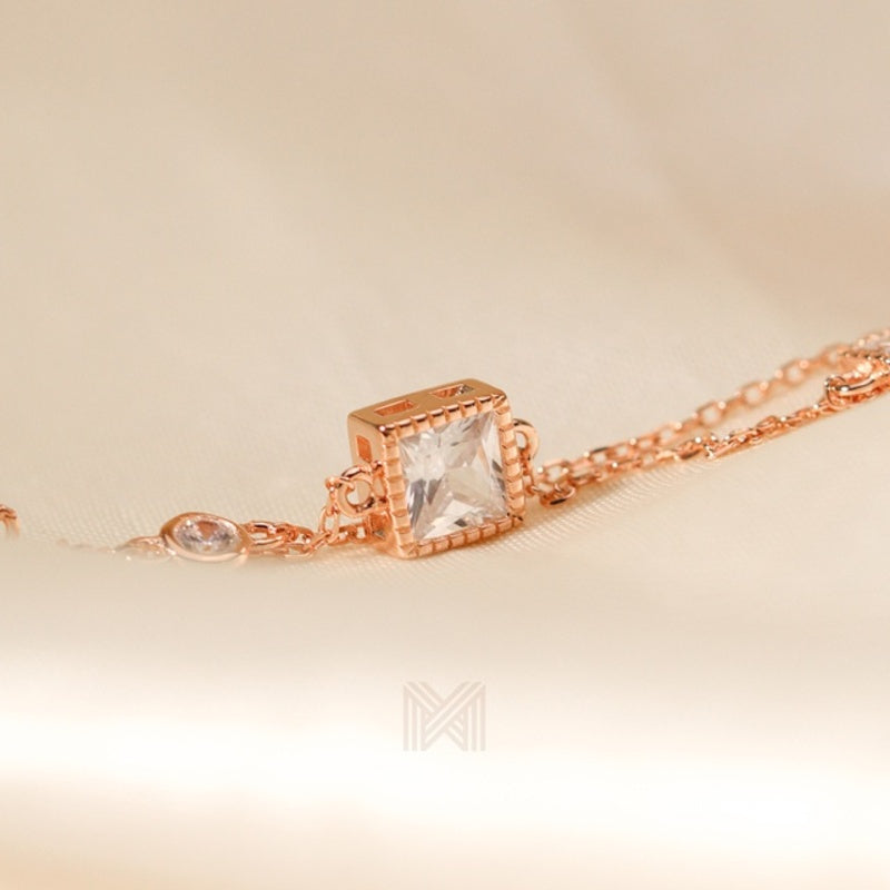 MILLENNE Made For The Night Embellished Geometric Charms Cubic Zirconia Rose Gold Bracelet with 925 Sterling Silver