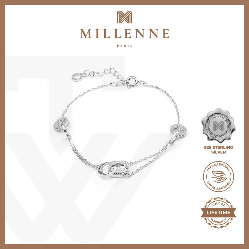 MILLENNE Millennia 2000 Embellished Multi Charm Cubic Zirconia Rhodium Bracelet with 925 Sterling Silver