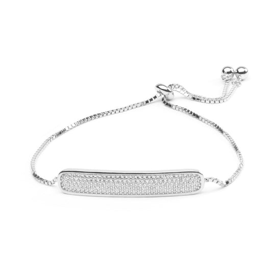 MILLENNE Made For The Night Bold Studded Drawstring Cubic Zirconia Rhodium Bracelet with 925 Sterling Silver