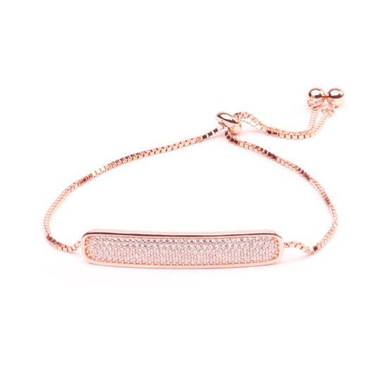 MILLENNE Made For The Night Bold Studded Drawstring Cubic Zirconia Rose Gold Bracelet with 925 Sterling Silver