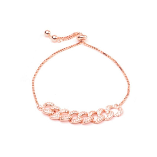 MILLENNE Millennia 2000 Chain Link Studded Drawstring Cubic Zirconia Rose Gold Bracelet with 925 Sterling Silver