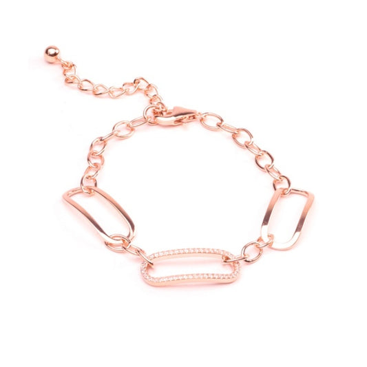 MILLENNE Made For The Night Rectangle Chain Loop Cubic Zirconia Rose Gold Bracelet with 925 Sterling Silver