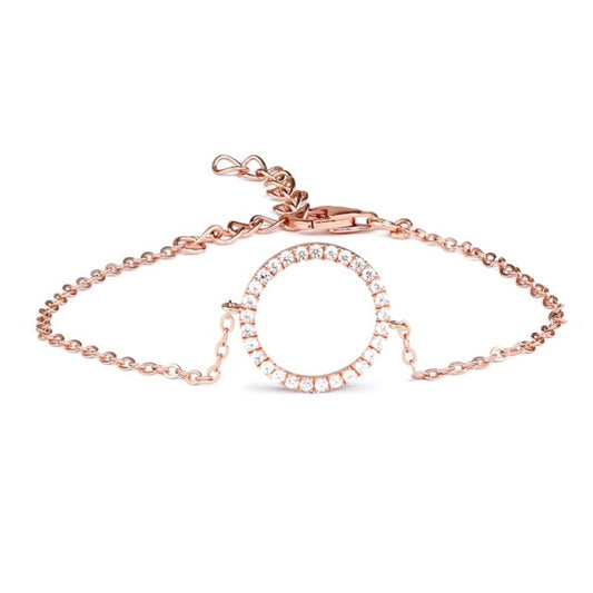 MILLENNE Minimal Circle Studded Cubic Zirconia Rose Gold Bracelet with 925 Sterling Silver