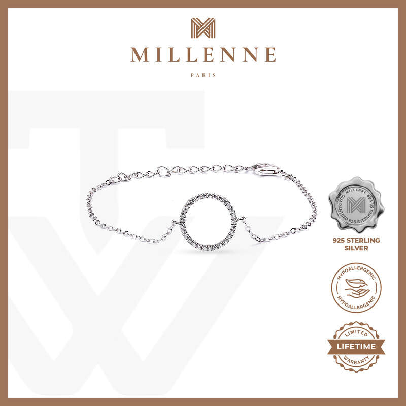 MILLENNE Minimal Circle Studded Cubic Zirconia White Gold Bracelet with 925 Sterling Silver